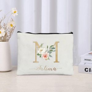 Trousse De Maquillage De Luxe Avec Nom Personnalis&eacute; Pour Femme, Trousse Cosm&eacute;tique En Toile, &Eacute;tui &Agrave; Crayons, Poudre De Rouge &Agrave; L&egrave;vres, Cadeau Personnalis&eacute; Pour Elle.13. - Neuf