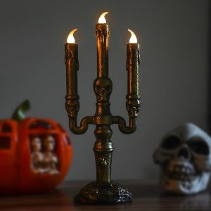 CAUC-D'Halloween Lumi&egrave;re du Bougeoir du Cr&acirc;ne, 3 Pi&egrave;ces Squelette Lampe de Bougies Sans Flamme Aliment&eacute;e, Mains de Squelette pour D&eacute;coration de La Maison Hant&eacute;e (1pcs) - Neuf