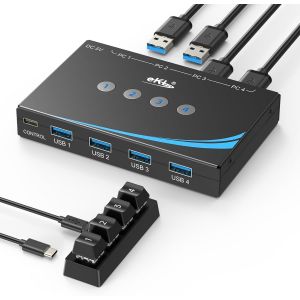 Commutateur Usb 3.0,4 Ordinateurs Partageant 4 Périphériques Usb,Souris,Clavier,Scanner,Imprimante Avec Prise Casque 3,5 Mm,Sortie Audio,Y Compris 4 Câbles Usb 3.0 Et Contrôleur De Bureau - Neuf