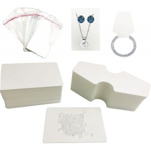 Tianyi-Carte D'affichage De Boucle D'oreille Carte D'affichage De Collier,200 Pièces Cartes Porte-Bijoux Étiquettes En Papier Vierge Avec 100 Pochettes Auto-Scellantes Pour Présentoir À Bijoux (Blanc - Neuf
