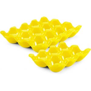 Sjzg-Plateau &Agrave; ?ufs En C&eacute;ramique Pour 12 + 6 Tasses U2013 18 ?ufs En Porcelaine U2013 Organisateur De Rangement D&eacute;coratif Pour R&eacute;frig&eacute;rateur, Comptoir, Cuisine (Jaune) - Neuf