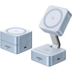 Magflow Qi2 25W Chargeur Induction Iphone 2 En 1 Certifié Compatible Avec Magsafe Iphone 17 16 15 14 13 12 Air Plus Pro Max Airpods 4 3 Pro 3 2 1 Chargeur Sans Fil Magnétique Pliable Réglable - Neuf