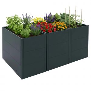 Lot De 3 Jardini&egrave;res Sur Pied Hwc-P64, Jardini&egrave;res Sur Pied En M&eacute;tal Pour L&eacute;gumes/Plantes, Bacs &Agrave; Fleurs, Pots De Fleurs En Acier 77 X 150 X 100 CmVert - Neuf