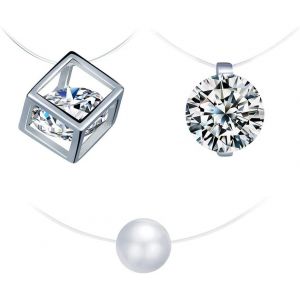 Collier En Argent 925 Pour Femme Fille, Ras De Cou, Collier De La Clavicule Invisible Diamant&eacute;, Collier Perle, Ensembles De Bijoux, Cadeau No&euml;l Anniversaire, Trois Pi&egrave;ces Ensemble, Cristal, Oxyde De, - Neuf