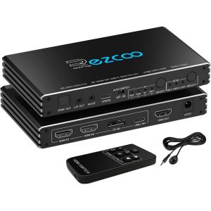 VornixorSarlshop-Commutateur HDMI 2.1 4K@120Hz 4x1 avec USB-C DP1.4 et extracteur audio (optique/3,5 mm Out) VRR ALLM HDCP 2.3 HDR Dolby Vision/Atmos - Pour PS5, Xbox, Gaming, T&eacute;l&eacute;commande infrarouge - Neuf