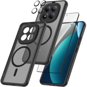 ELVORIX-3 in 1 Coque pour Xiaomi Redmi Note 15 Pro Plus 5G avec 1 Verres Tremp&eacute;s und 1 Cam&eacute;ra Protecteur,Adapt&eacute; aux Supports magn&eacute;tiquesDos Anti Rayures Antichoc Housse Fond Bumper Case - Noir - Neuf