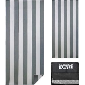 Serviette De Plage 180x80cm Serviette Microfibre Anti Sable Drap De Plage Grande Serviette Piscine Séchage Rapide Couverture De Plage Fine Pour Femme Homme(Rayures Grises) - Neuf
