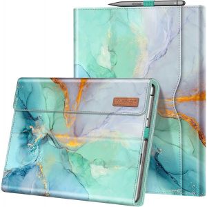 Coque pour Microsoft Surface Pro 8 13 Pouces 2021 - Housse Multi-Angles Protection avec Poche de Documents, Etui Compatible avec Clavier Type Cover, Marbre &Eacute;meraude - Neuf