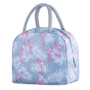 Sac &agrave; d&eacute;jeuner compact bleu am&eacute;lior&eacute; pour filles, femmes, gar&ccedil;ons et hommes, sac fourre-tout r&eacute;utilisable en toile motif flamant rose pour le travail et l'&eacute;cole 9 x 7,8 x 5,7 pouces - Neuf