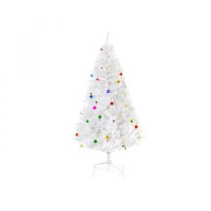 HOMCOM Sapin de No&euml;l artificiel 180 cm avec support et d&eacute;corations en blanc, id&eacute;al pour une d&eacute;coration festive de No&euml;l - Neuf