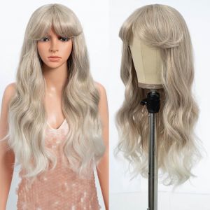 Kalanka-Perruque Blonde Et Blanche Avec Frange De Cheveux Longs Ondul&eacute;s Pour Femme, Pour Usage Quotidien, F&ecirc;te, 66 Cm (T14f/56e) - Neuf
