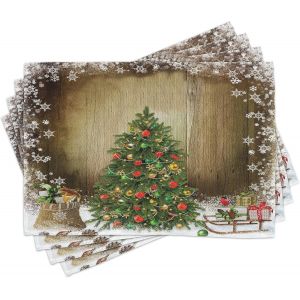 Eryi-Noël Lot De Sets De Table En 4 Pièces, Présente Pine Tree, Tissu Lavable Pour Salle À Manger Et Cuisine, 30 Cm X 45 Cm, Taupe Blanc - Neuf