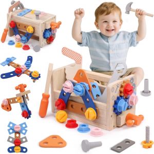 Caisse A Outil Jouet Enfant 3 4 5 Ans Fille Garcon Boite A Outils Jouet En Bois Établi Diy Jeu De Construction Bricolage Etabli Enfant Montessori Jeux Educatif Idée Cadeau Garçon D'Activité Noël Baby - Neuf