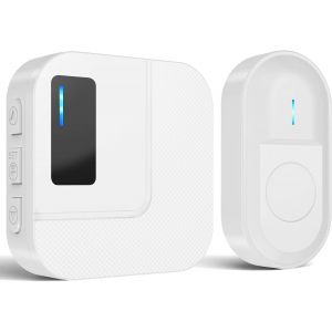 Kalanka-Sonnette Sans Fil Exterieur Etanche Kit De Carillon Avec 300m, Sonnette De Porte Electronique Pour La Maison, 55 M&eacute;lodies, 5 Volumes, Led Bleu (Blanc, 1 R&eacute;cepteur + 1 &Eacute;metteur) - Neuf