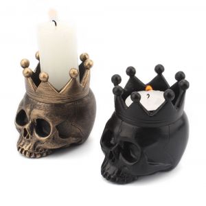 Lot de 2 bougeoirs en forme de tête de mort, en résine, pour décoration de bar, Halloween, Noël (sans bougies) - Neuf