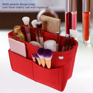 HJLIAN Sac a main en feutre, organiseur de sac a main, sac multi-poches pour telephone, cosmetiques, sac a main (rouge) - Neuf