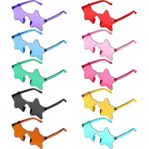 Lunettes Pentagramme,Lunettes De Soleil Étoile Transparentes Colorées Lunettes De Soleil Étoile Claire Sans Monture Pour Les Femmes Ensemble De Lunettes De Soleil Étoiles Pour Enfants (10 Paires,10 Co - Neuf