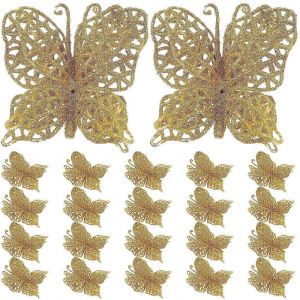 24pcs Arbre de No&euml;l Papillon D&eacute;corations de Paillettes Creux Papillon Ornements - Neuf