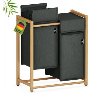 MEVRONISSHOP-AdelDream Panier &agrave; linge, tri de v&ecirc;tements, 2 compartiments, avec poches amovibles, en bambou, 100 l, gris fonc&eacute; - Neuf