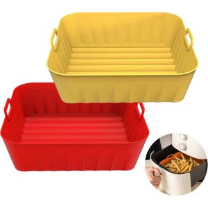 Friteuse À Air En Silicone 2 Pièces (Rouge + Jaune) - Panier En Silicone Réutilisable Pour Friteuse À Air - Poêle En Silicone Pour Micro-Ondes - Accessoires Pour Four - Neuf
