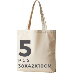 Sjzg-Sac En Coton Naturel 145 G/M&sup2; Non Imprim&eacute; 38 X 42 X 10 Cm Avec Longues Anses | Sac En Toile De Jute &Agrave; Peindre Et &Agrave; D&eacute;corer | Sacs En Tissu Solides Pour Le Shopping Et Le Quotidien - Neuf