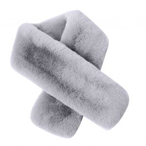 Écharpe Croisée En Fausse Fourrure De Lapin Double Face Épaissie Douce Lavable Garder Au Chaud Couleur Pure Automne Hiver Femme Cache-Cou Écharpe Pour L'extérieur-Gris Clair - Neuf