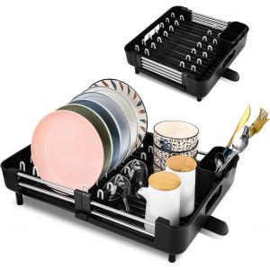 Eryi-Seche Vaisselle Egoutoire Vaisselle Cuisine Dessus Evier Cuisine Égouttoir À Vaisselle Extensible Porte-Ustensiles Égouttoir À Vaisselle Réglable Avec Bec De Drainage Pivotant Noir - Neuf