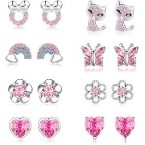 Kalhx-8 Paires De Boucles D'oreilles À Tige Hypoallergéniques En Argent 925 Pour Femme,Petites Boucles D'oreilles À Tige En Argent Sterling Avec Zircone,D'oreilles Papillon En Argent Pour Femmes - Neuf