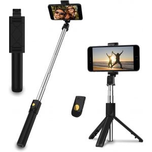 KALANKA-Perche Selfie Bluetooth, Extensible Portable Selfie Stick avec Tr&eacute;pied T&eacute;l&eacute;commande, B&acirc;ton R&eacute;glable T&eacute;lescopique Rotation Support T&eacute;l&eacute;phone pour Smartphones - Neuf