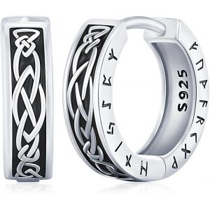 Boucles D'oreilles Viking Rune Pour Hommes Femmes En Argent Sterling 925 Noir Boucles D'oreilles Cr&eacute;oles Viking Nordiques Style Punk Boucles D'oreilles Piercing Bo&icirc;te Cadeau Pour Hommes Mari - Neuf