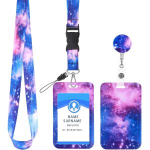 Porte carte d'identit&eacute; avec cordon et rouleau de badge r&eacute;tractable Porte cartes d'identit&eacute; Motif ciel &eacute;toil&eacute; Rouleau de cl&eacute; r&eacute;tractable Lani&egrave;res bandouli&egrave;re incassables (&eacute;toiles transparentes) - Neuf