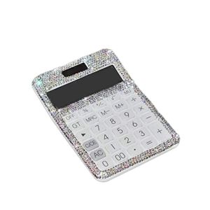 2x Strass Cristal &Eacute;blouissant 12 Chiffres Solaire Et Batterie Double Alimentation, Calculatrice D'affichage Lcd Pour Bureau, &Eacute;cole Blanc - Neuf