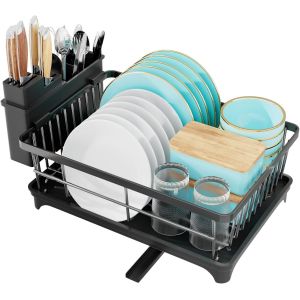 Égouttoir À Vaisselle ¿ Égouttoir À Vaisselle Peu Encombrant Avec Porte-Ustensiles, Égouttoir À Vaisselle Pour Comptoir De Cuisine, Égouttoir D'évier Avec Égouttoir ¿ Noir - Neuf
