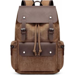 Yemaesre-Hommes Sac À Dos Portable De Voyage Garçons Universitaire Sac À Dos Pour 15.6 Pouces Ordinateur Cartable Pour Travail Camping Alpinisme Hommes Toile Sac À Dos Marron - Neuf