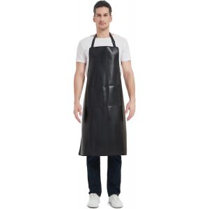 MEVRONISSHOP-Imperm&eacute;able Noir Tablier, Tablier de Travail Robuste, Tabliers en Cuir Artificiel pour Chef, Boucher, Barbier, Vaisselle, Nettoyage - Neuf