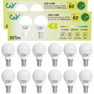 Ampoule Led E14 4,9w Équivalent 60w,807 Lumens 4000k Blanc Neutre,G45 Ampoule E14 Led Efficacité Energétique,Non-Dimmable,Lot De 12 - Neuf
