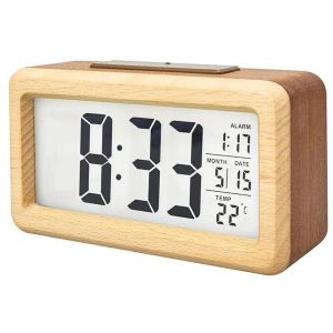 Kavrl-Réveil En Bois Avec Calen Ier Et Affichage De La Température Horloge Numérique En Bois Massif Pour Décoration De Bureau, Cadeau A,Dark - Neuf