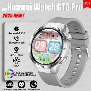 2025 Pour Huawei Gt5 Pro Gps Piste Montre Intelligente Hommes 360*360 Amoled Écran Nfc Bt Appel Étanche Moniteur De Santé Homme Montres Intelligentes.Silver.Nfc Watch 5 Pro - Neuf