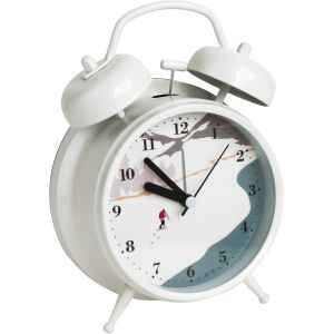 KAL-4 Pouces Non Coutil Table De Chevet Quartz Réveil Avec Rétro-Éclairage, Fonctionnant Sur Batterie Horloge De Voyage, Rond Et Fort Réveil Double Cloche - Paysage Blanc - Neuf