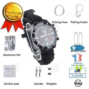 Inn® Kit Multifonction Pour Sports De Plein Air Montre Camping Survie Tige De Magnésium Cordon Parapluie Flintstone Bracelet De Mont - Neuf