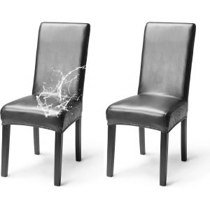 Lot De 2 Housses De Chaise En Similicuir Imperméables Et Extensibles, Élégantes, À Dossier Haut, Pour Salle À Manger, Banquet, Mariage, Fête, Noël, Restaurant, Hôtel, Noir - Neuf