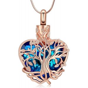 Kal-Collier Urne Pour Cendres, Arbre De Vie, Pierre De Naissance, Pendentif En Forme De C?ur Funéraire, Souvenir, Collier Funéraire, Bijoux Cadeaux Pour Femme, Épouse, Mère - Neuf