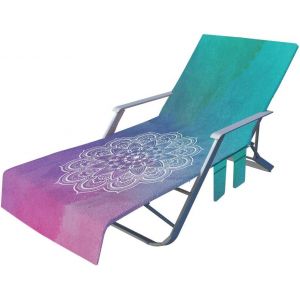 Housse de Chaise de Plage,Serviette de Transat Plage en Microfibre avec Poches Latérales pour Beach Mat de Plage Vacances ou Housse Piscine de Chaise Longue de Jardin (75x210cm,Mandala) - Neuf