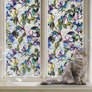 Film Fenêtre Anti-Regard Avec Effet Arc-En-Ciel, 43x100 Cm, Anti-Uv Statique Film Occultant Fenêtre, Vitrail Autocollant Fenetre Décoratif, Idéal Pour Chambre Ou Bureau(Bauhinia) - Neuf