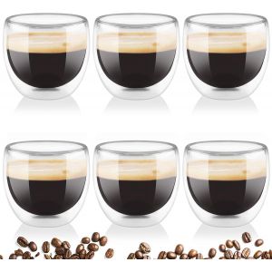 Tasse Expresso Double Paroi, Set De 6 Tasses À Café Latte 80ml, Tasse À Double Paroi Verre Transparent Pour Verre A Cafe Latte Cappuccino Et Eau (80ml) - Neuf