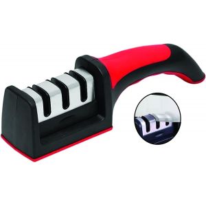 Aiguiseur 3 Étapes Easy Sharp Pour Couteaux De Cuisine - Résultat Professionnel/Design Ergonomique - Pierre Céramique/Carbure De Tungstène/Diamant - Finition Noire/Chromée - Neuf
