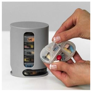 Hebdomadaire Pilule Organisateur, 1 Distributeur, 7 Compartiments Empilables Quatre Fois Par Jour - Matin, Midi, Soir, Et L'heure Du Coucher, Gris - Neuf