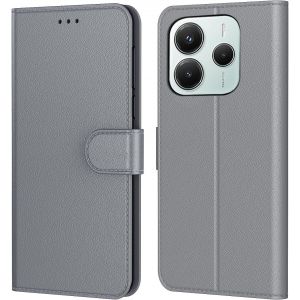 Kal-Coque Pour Xiaomi Redmi Note 14 4g (Pas Pour 5g) En Cuir Pu Premium | Housse Etui Multi-Carte, Pochette Fermeture Magnétique, Protection Anti-Choc Compatible Avec (Gris, Redmi Note 14 4g) - Neuf