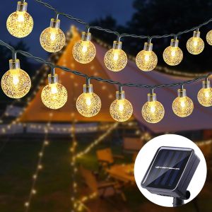 KAL-Guirlande Lumineuse Solaire,11M 60 Leds Guirlande Lumineuses Solaires Exterieur,8 Modes,Boules De Cristal Extérieure Étanche Ip44 Pour Jardin,Arbres,Terrasse,Noël,Mariages,Fêtes(Blanc Chaud) - Neuf