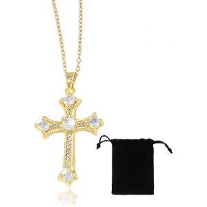 Kal-Collier Croix Femme, Collier Croix Chretienne Femme, Collier En Or Avec Pendentif Croix, Pendentif Croix Chrétienne, Hypoallergénique Chaîne Plaquée Or 18 Carats, Cadeau Bijoux Pour Femmes - Neuf